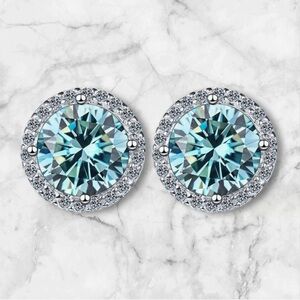 MOISSANITE CYAN BLUE 4 c.t.w Stud Earrings CERTIFIED GRA